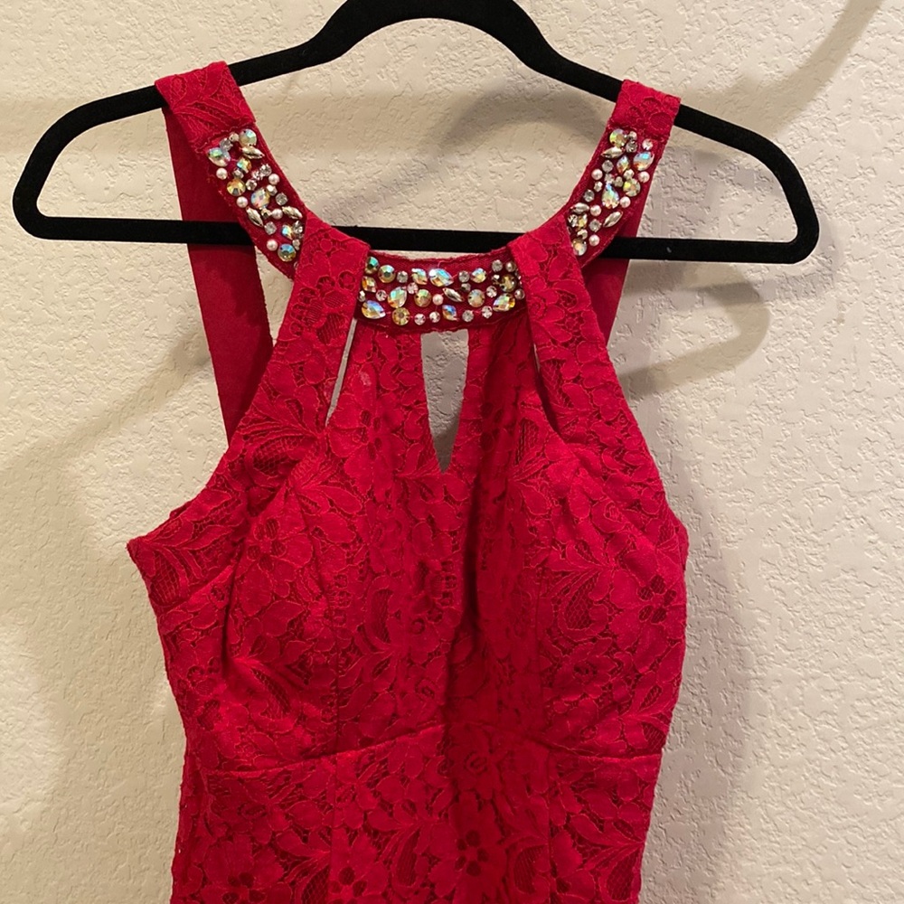 Red, shorter dress